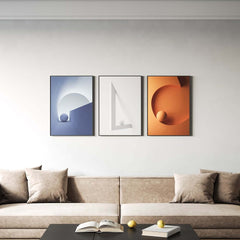 Modern Geometric Canvas Wall Art Set with Frame – Blue & Orange