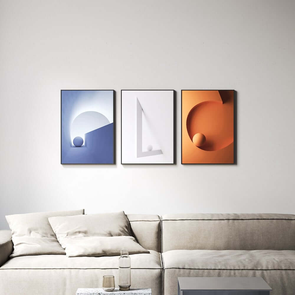 Modern Geometric Canvas Wall Art Set with Frame – Blue & Orange