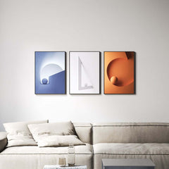 Modern Geometric Canvas Wall Art Set with Frame – Blue & Orange