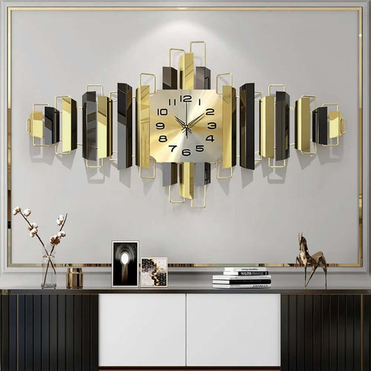 Modern Geometric Metal Wall Clock with Gold and Black Finish