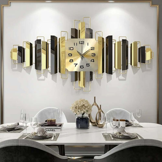Modern Geometric Metal Wall Clock with Gold and Black Finish Main Product Image