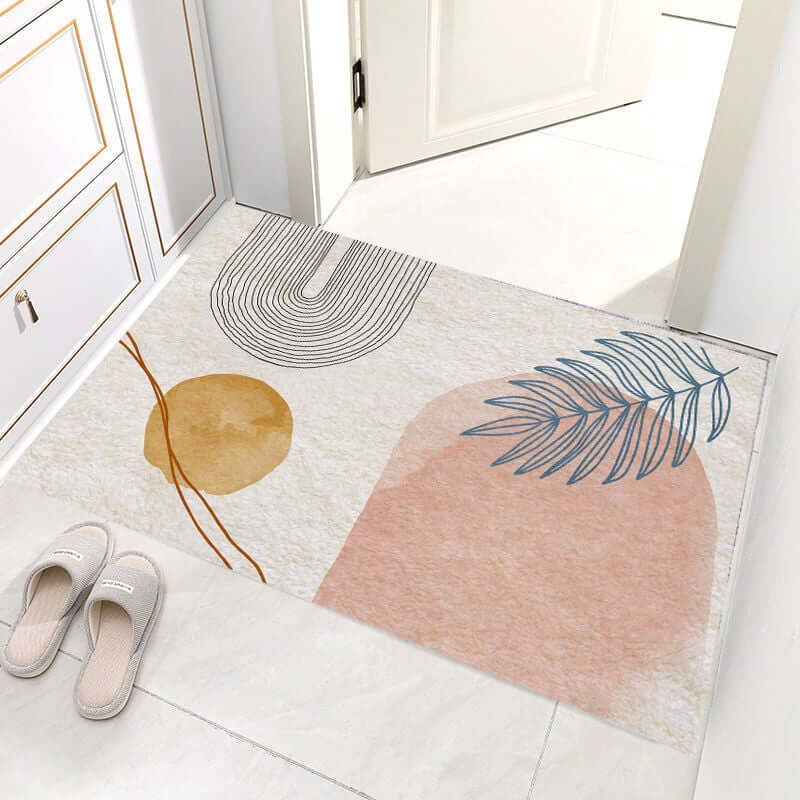Modern Geometric Polyester Bath Rug Set with Abstract Multi-Color Design