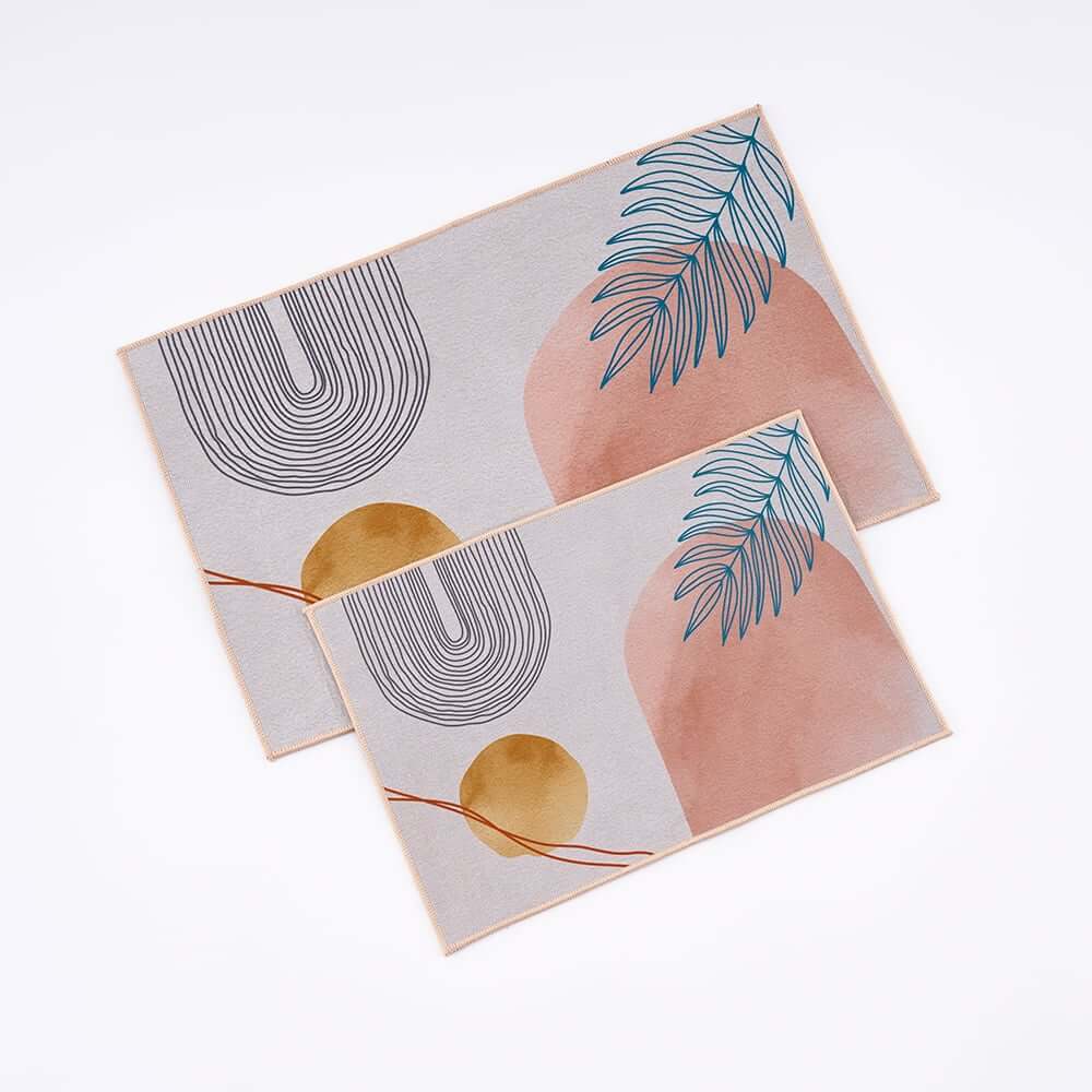 Modern Geometric Polyester Bath Rug Set with Abstract Multi-Color Design