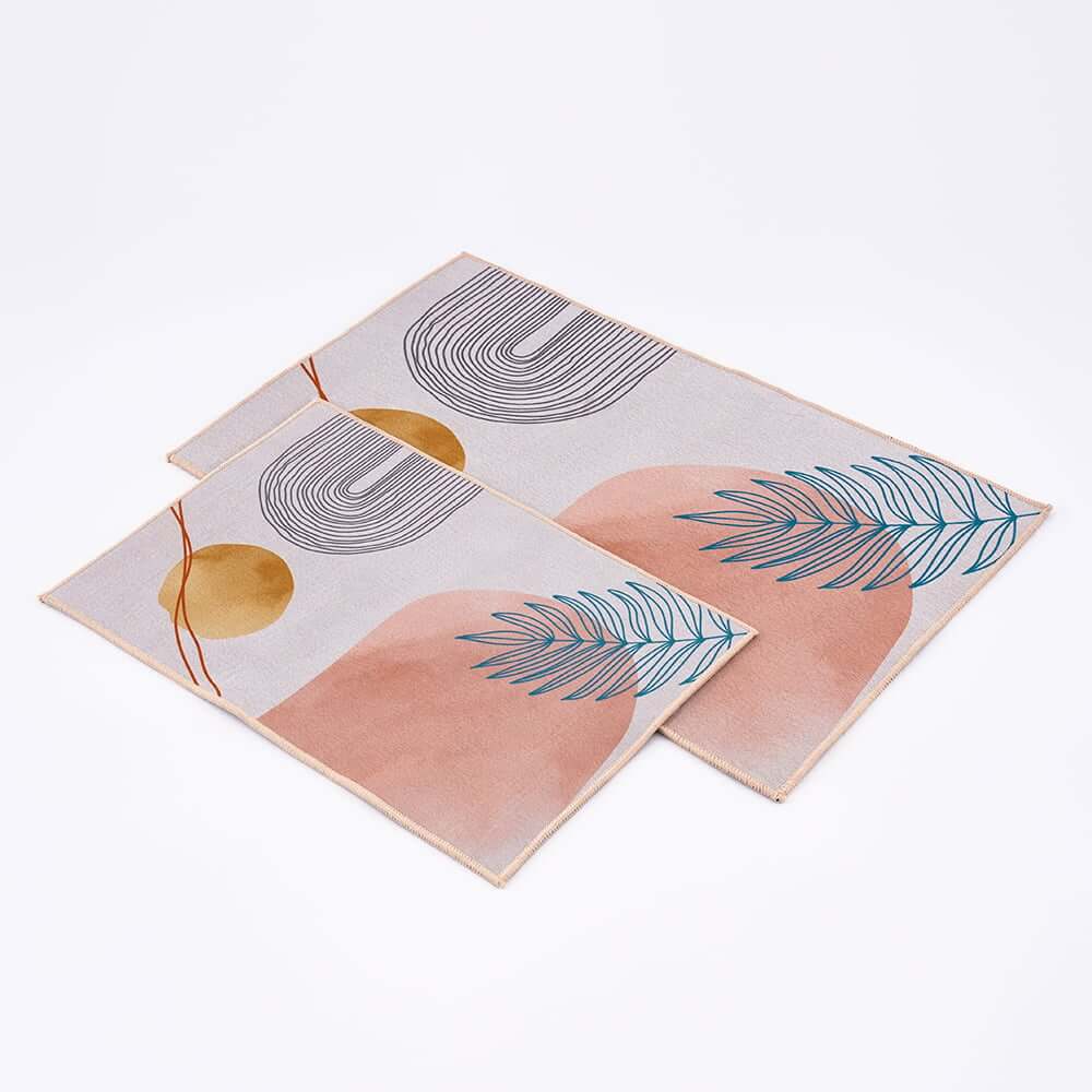 Modern Geometric Polyester Bath Rug Set with Abstract Multi-Color Design