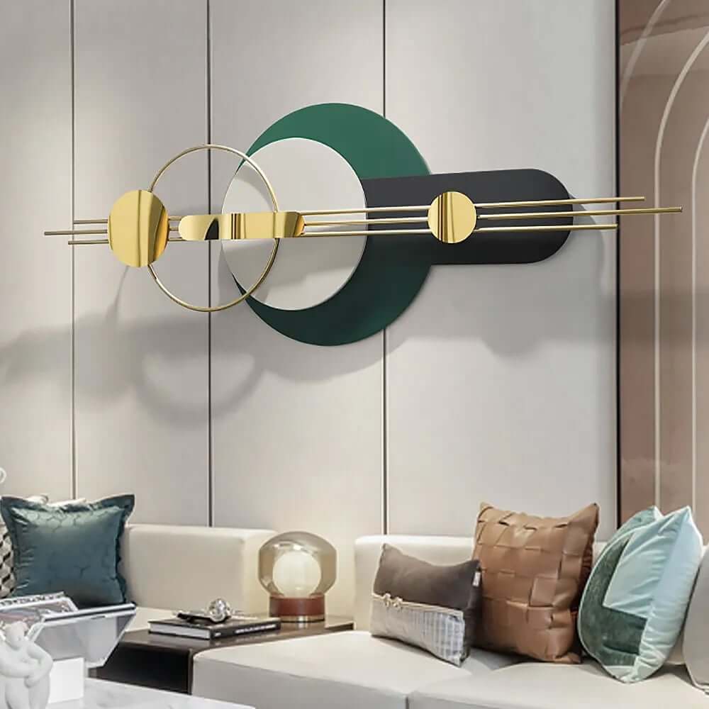 Modern Geometric Wall Art with Faux Leather and Metal Accents