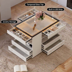 Modern Glass Closet Island with LED Lighting and 9 Drawers