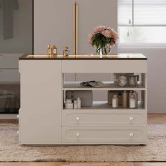 Modern Glass Closet Island with LED Lighting and 9 Drawers