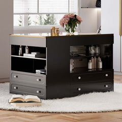 Modern Glass Closet Island with LED Lighting and 9 Drawers