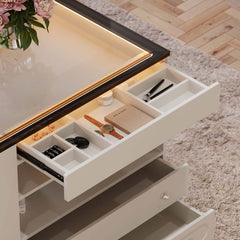 Modern Glass Closet Island with LED Lighting and 9 Drawers