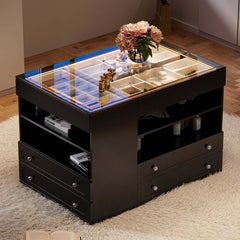 Modern Glass Closet Island with LED Lighting and 9 Drawers