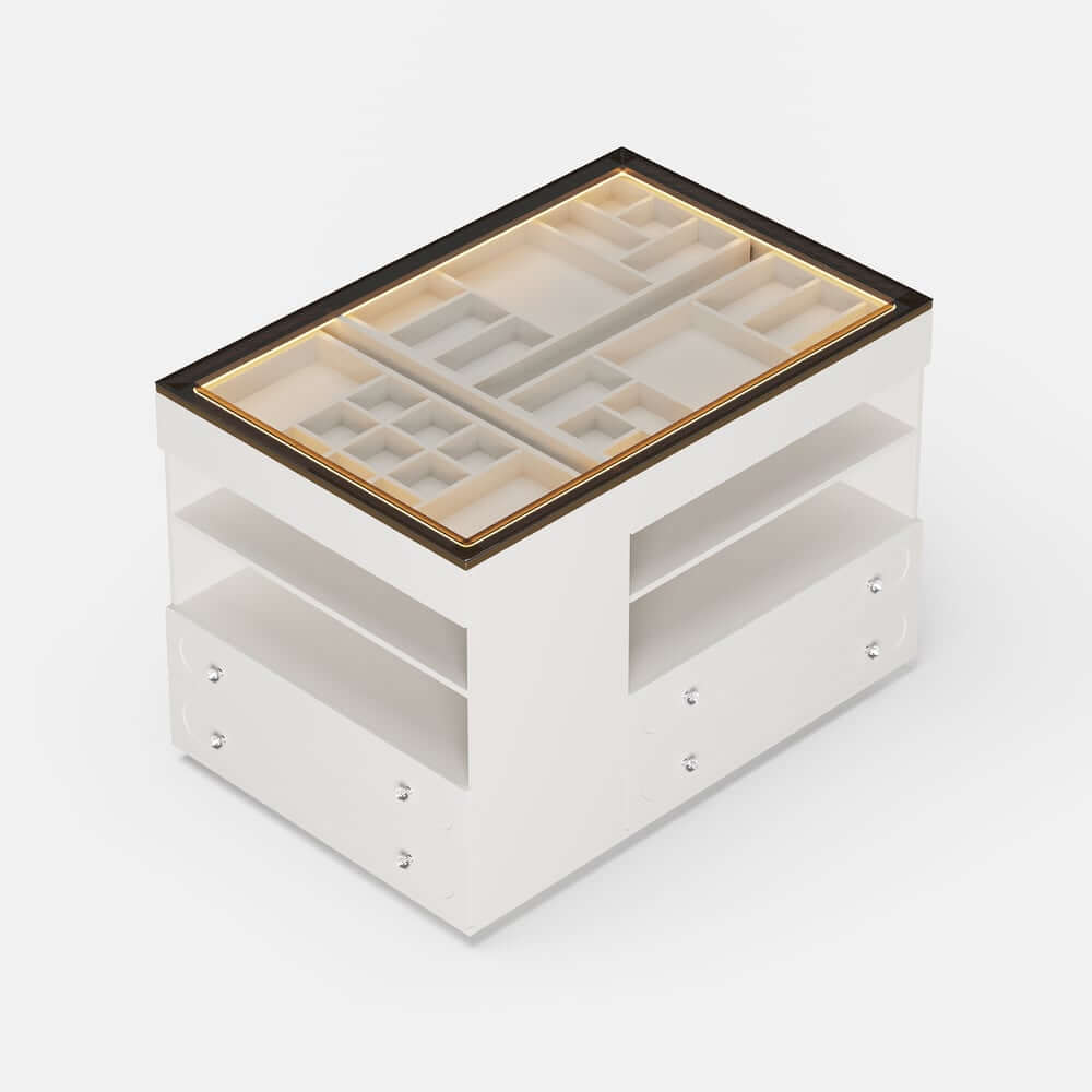 Modern Glass Closet Island with LED Lighting and 9 Drawers