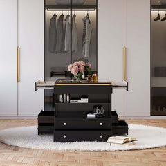 Modern Glass Closet Island with LED Lighting and 9 Drawers