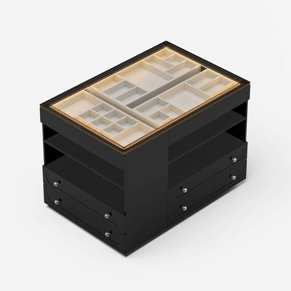 Modern Glass Closet Island with LED Lighting and 9 Drawers