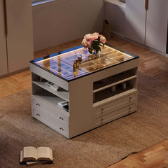 Modern Glass Closet Island with LED Lighting and 9 Drawers