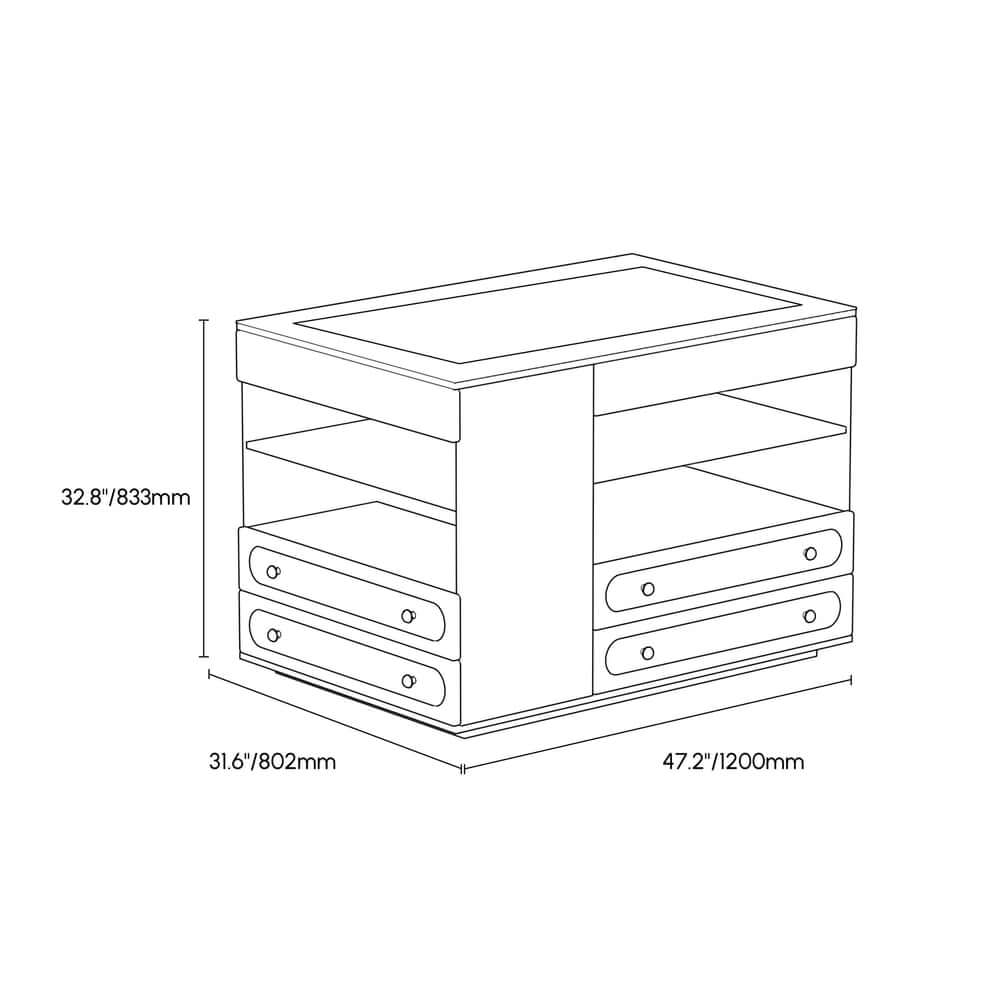 Modern Glass Closet Island with LED Lighting and 9 Drawers Dimensions