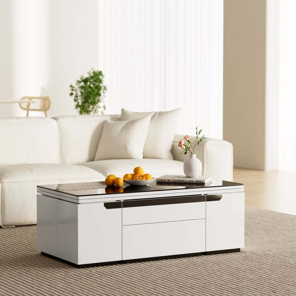 Modern Glass Coffee Table With Storage Drawer