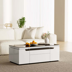Modern Glass Coffee Table With Storage Drawer