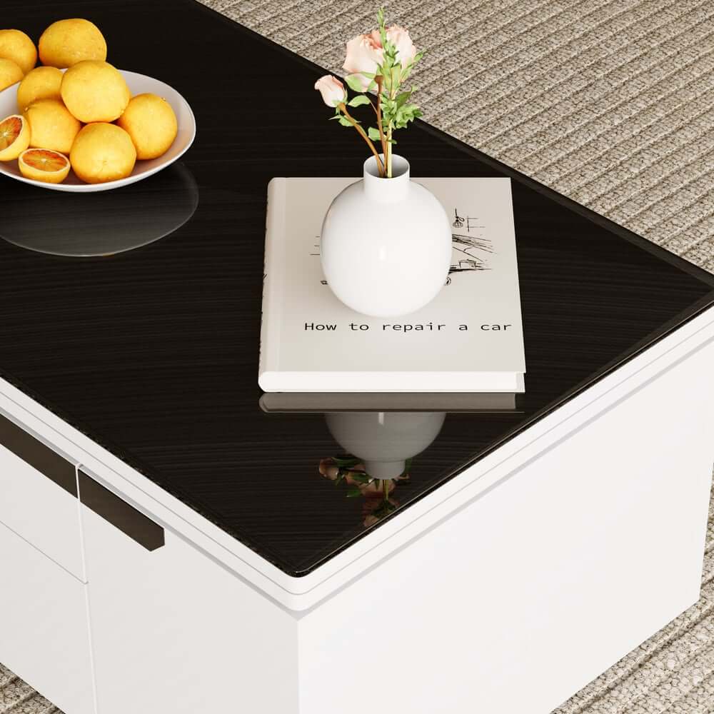 Modern Glass Coffee Table With Storage Drawer