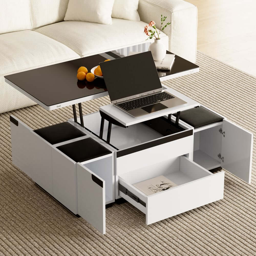 Modern Glass Coffee Table With Storage Drawer