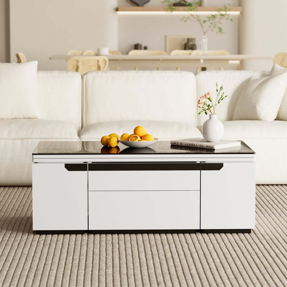 Modern Glass Coffee Table With Storage Drawer
