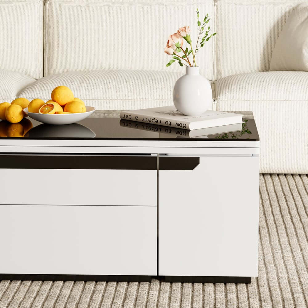 Modern Glass Coffee Table With Storage Drawer