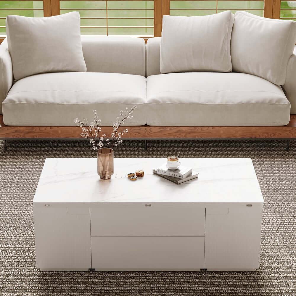 Modern Glass Coffee Table With Storage Drawer