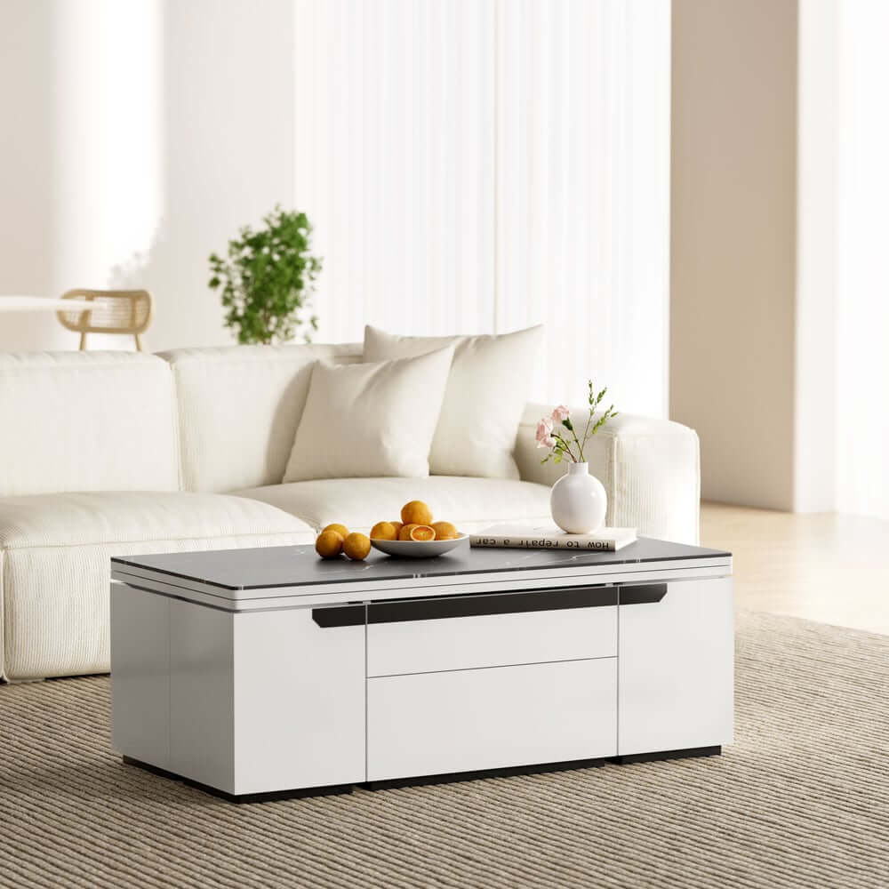 Modern Glass Coffee Table With Storage Drawer
