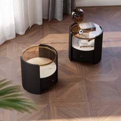 Modern Glass Top Nightstand With Drawer And Shelf