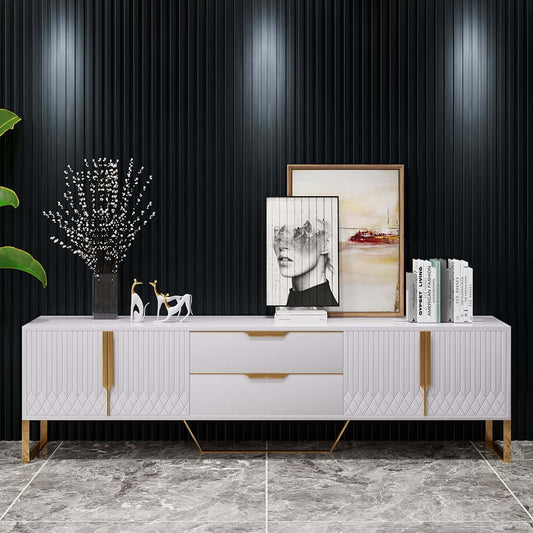 Modern Glass TV Stand With Drawers - Fits 80"+ TVs Main Product Image