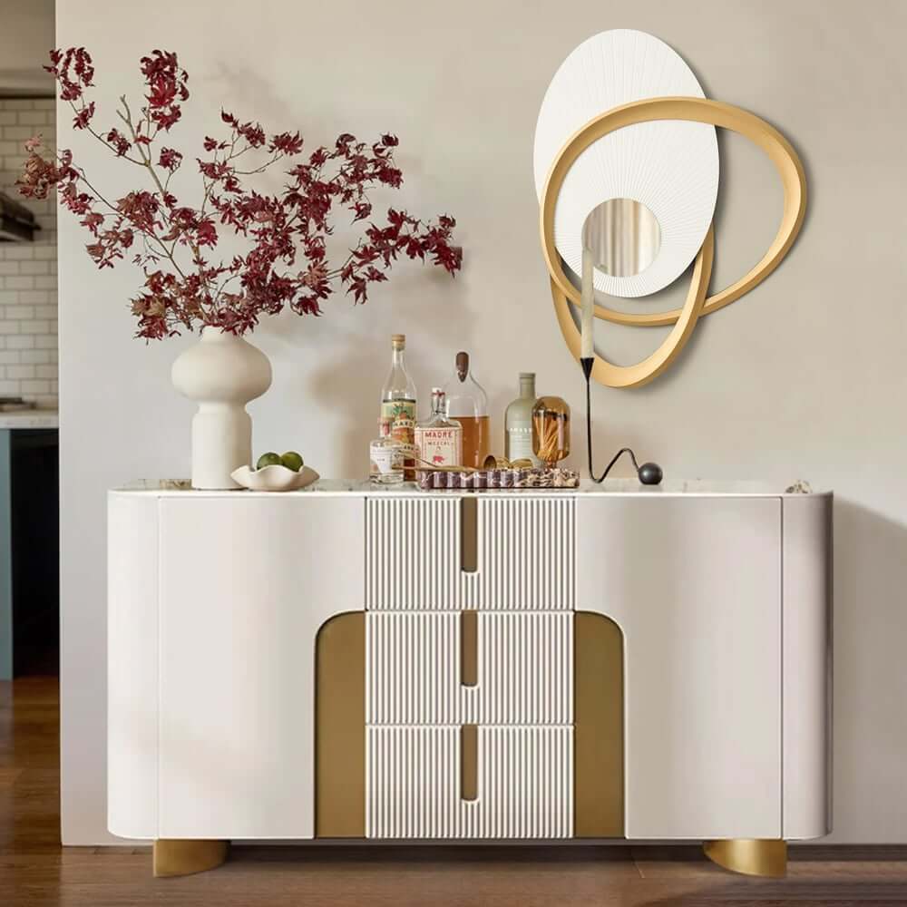 Modern Glass Wall Art with 3D Relief and Gold Accents