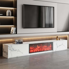 Modern Glossy White Fireplace TV Stand, 2 Drawers