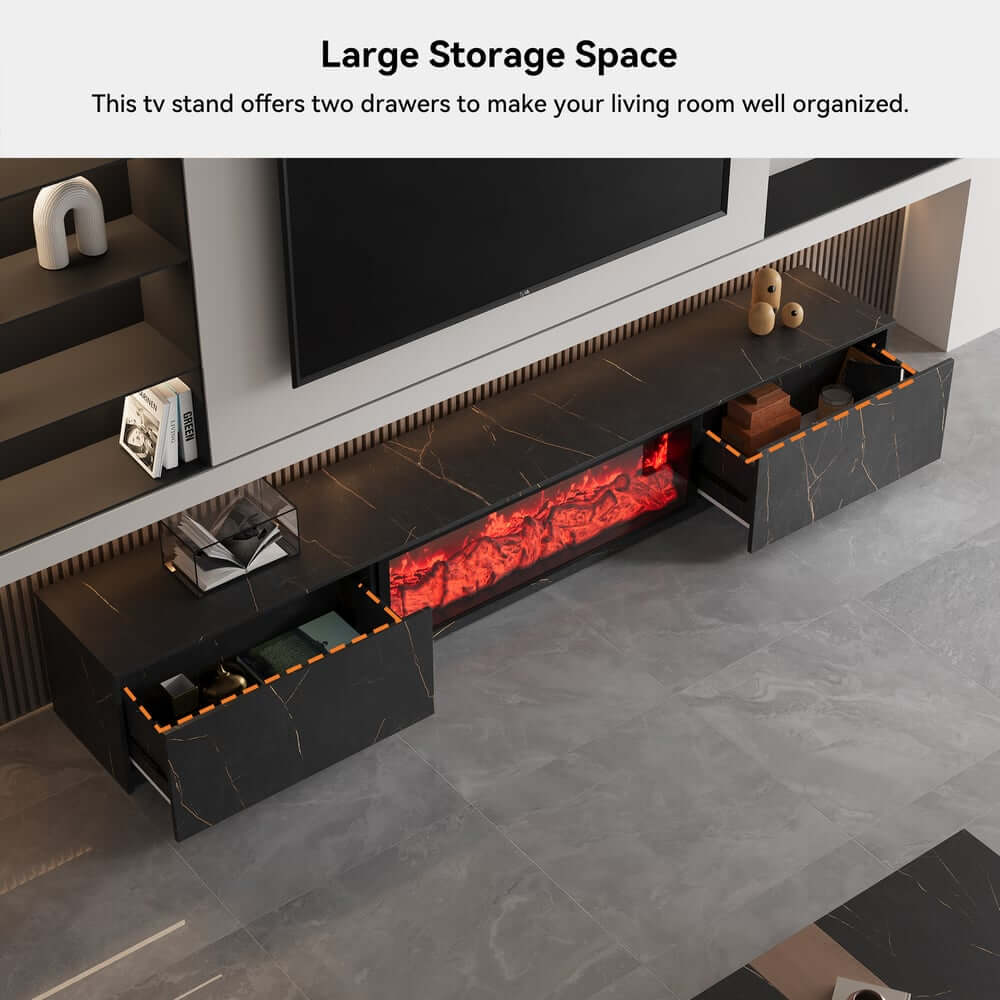 Modern Glossy White Fireplace TV Stand, 2 Drawers