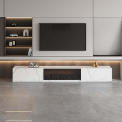 Modern Glossy White Fireplace TV Stand, 2 Drawers