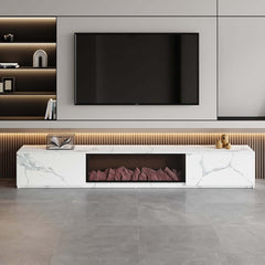 Modern Glossy White Fireplace TV Stand, 2 Drawers