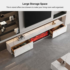 Modern Glossy White Fireplace TV Stand, 2 Drawers