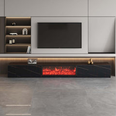 Modern Glossy White Fireplace TV Stand, 2 Drawers