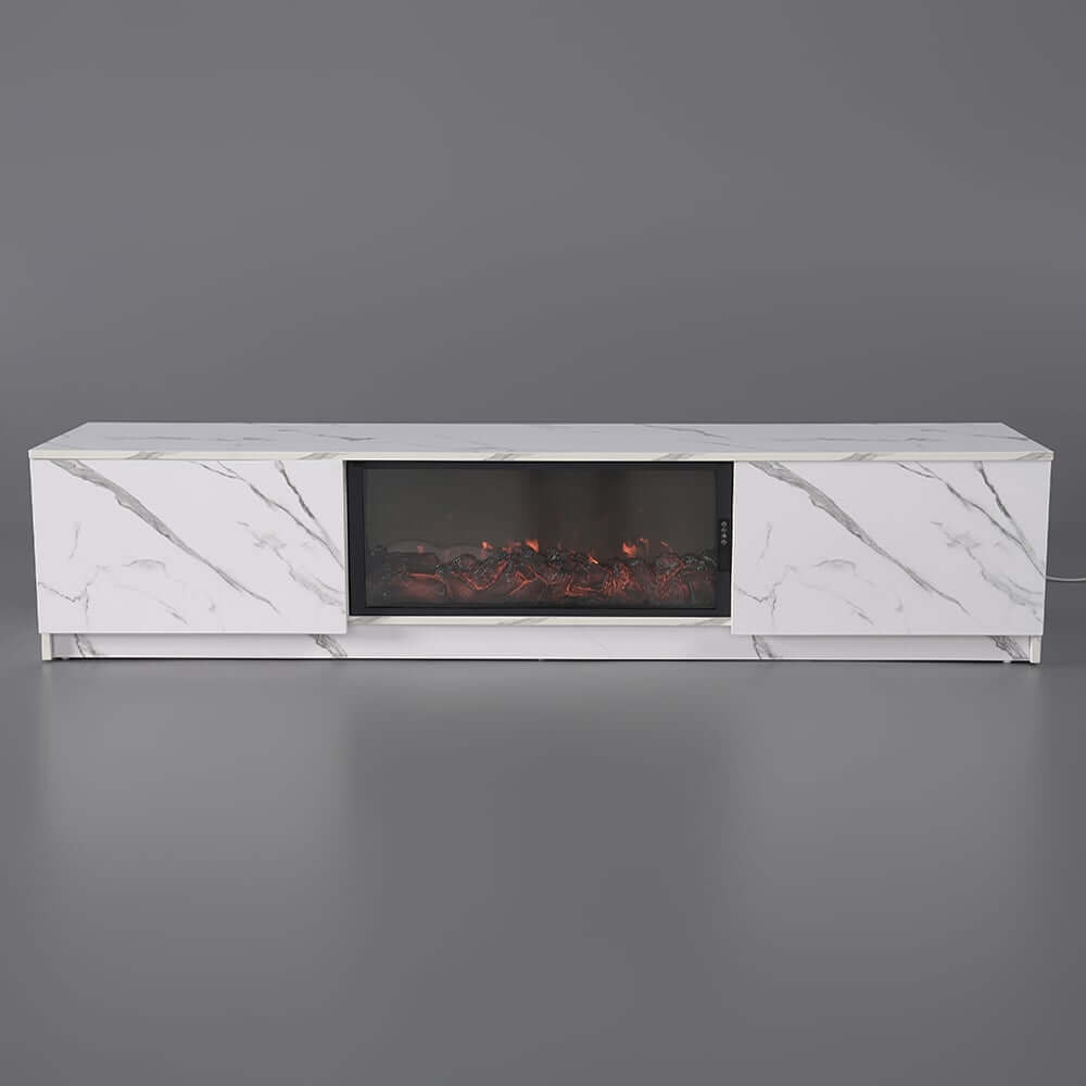 Modern Glossy White Fireplace TV Stand, 2 Drawers