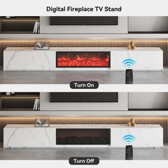 Modern Glossy White Fireplace TV Stand, 2 Drawers