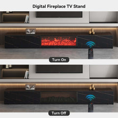 Modern Glossy White Fireplace TV Stand, 2 Drawers