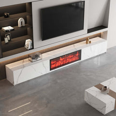 Modern Glossy White Fireplace TV Stand, 2 Drawers