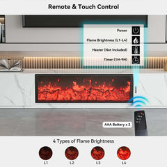 Modern Glossy White Fireplace TV Stand, 2 Drawers