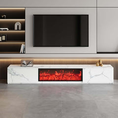 Modern Glossy White Fireplace TV Stand, 2 Drawers
