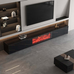 Modern Glossy White Fireplace TV Stand, 2 Drawers