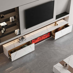 Modern Glossy White Fireplace TV Stand, 2 Drawers
