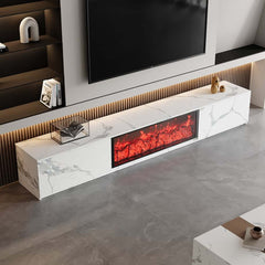 Modern Glossy White Fireplace TV Stand, 2 Drawers