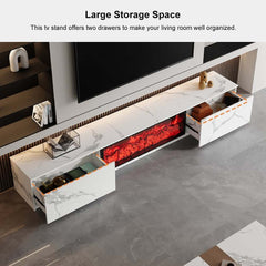 Modern Glossy White Fireplace TV Stand, 2 Drawers