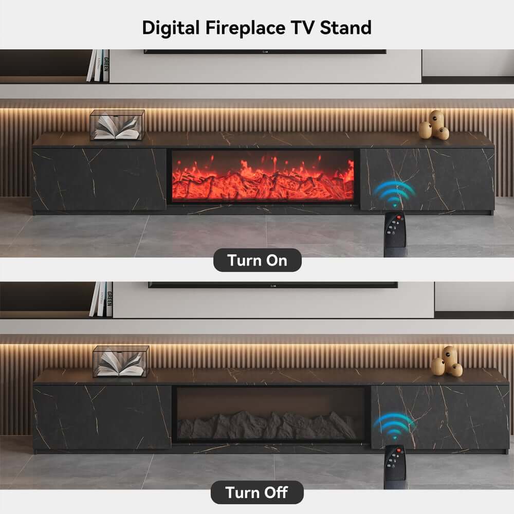 Modern Glossy White Fireplace TV Stand, 2 Drawers