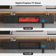 Modern Glossy White Fireplace TV Stand, 2 Drawers