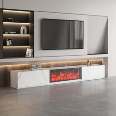 Modern Glossy White Fireplace TV Stand, 2 Drawers