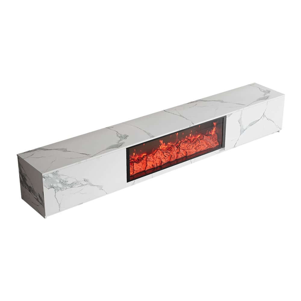 Modern Glossy White Fireplace TV Stand, 2 Drawers